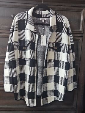 kathy ireland Black and White Buffalo Check Button-Front Jacket